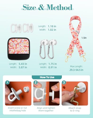 Image of Bag Strap Crossbody Charms for Bogg Bag Accessories - Shoulder Strap Neoprene Luggage Handle Wrap for Suitcase & 2 Key Holders Orange Daisy