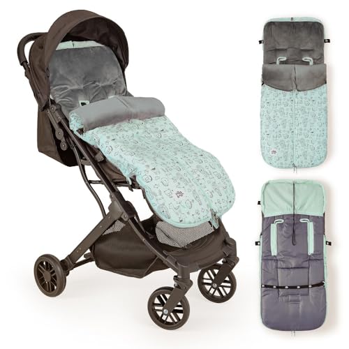 Interbaby Saco Silla Paseo Universal Saco Bebe Invierno Suave, Cálido, Afelpado | Saco Carro Bebe Invierno Desmontable, Doble Apertura, Lavado Fácil, Materiales Antialérgicos, Animales Verde