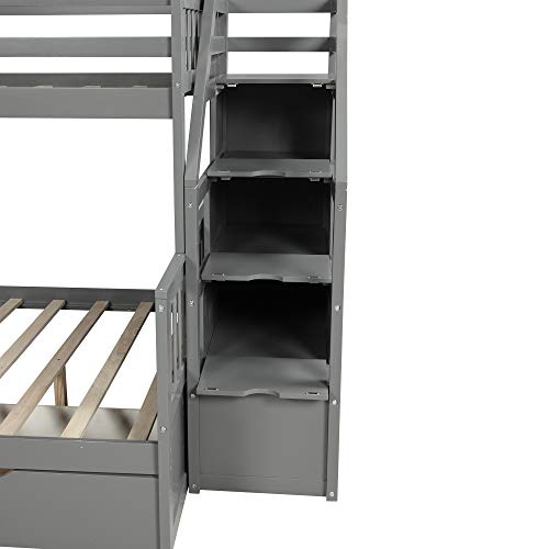 Twin Over Full Bunk Bed With Drawers,Storage And Slide - Twin Over Full Bed Frame For Kids, Teens Bedroom, Guest Room Furniture, No Box Spring Needed #TOP6