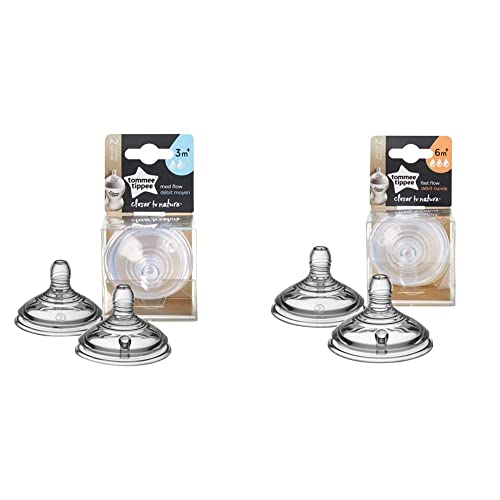 Image of Bundle of Tommee Tippee Closer to Nature Medium Flow Baby Bottle Nipples, 3+ months – 2pk + Tommee Tippee Closer to Nature Fast Flow Baby Bottle Nipples, 6+ months – 2pk