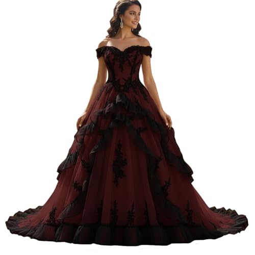 Lemai Off The Shoulder Black Lace Gothic Wedding Dress with