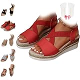 Generic Dotmalls Wedge Sandals, Summer Flat Wedge Heel Fish Mouth Casual Women's Sandals,Comfy Orthotic Sandals for Women (Red, Adult, Women, 12, Numeric, US Footwear Size System, Medium)