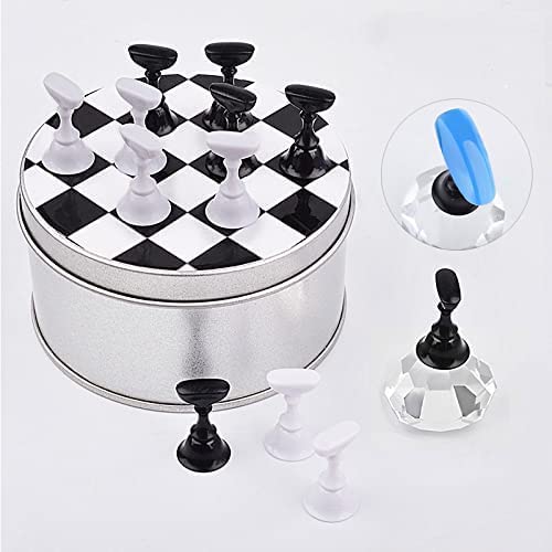 HabibaChess Chess Nail Art Chess Set Display Stand Black and White Chess Pieces Magnetic Nail Art Chess Board Support 12 Chess Pieces 1 Base Board Games