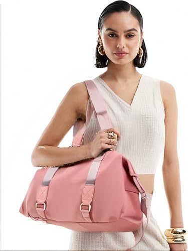 Waterproof Duffle Bag for Women, Gym Yoga Tote with Wet Pocket, Carry-On Weekender Overnight Bag for Travel Sports Dance Trips, Lightweight Personal Item Bag (Pink)3