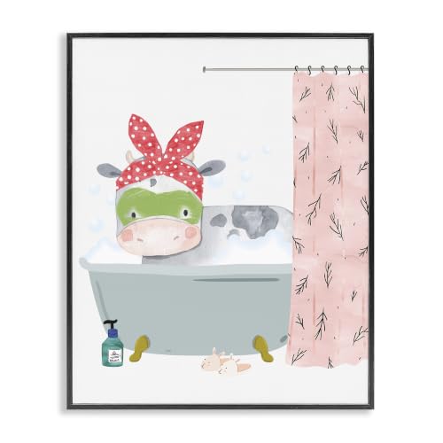 Image of 'Children's Farm Cow Bath Tub Bunny Slippers'| Framed Giclee Art