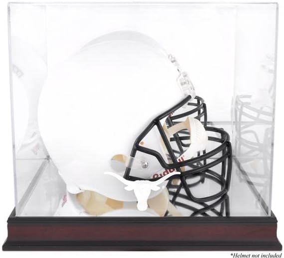 Texas Longhorns Mahogany Base Team Logo Helmet Display Case with Mirrored Back - College Football Helmet Free Standing Display Cases ''Case Only''
