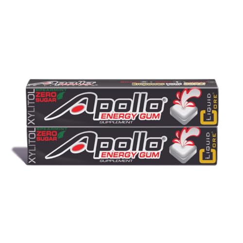Image of Liquid Core Apollo Energy Gum 80mg Natural Caffeine per Piece - Sugar-Free, Aspartame-Free, Xylitol Gum - 5 Pieces Per Pack (2 Packs)