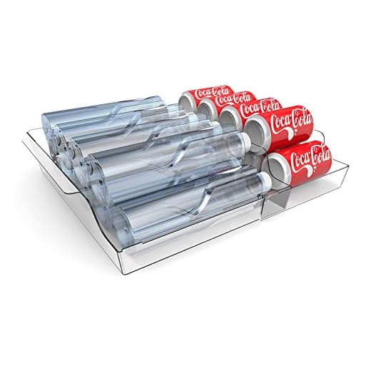 OTVAFAVA Refrigerator Soda Can Organizer, Expandable Drink Beverage Holder Dispenser Bin for Fridge, Freezer, Cabinets, Countertop, Pantry - Holds Up To 27 Cans Clear Plastic
