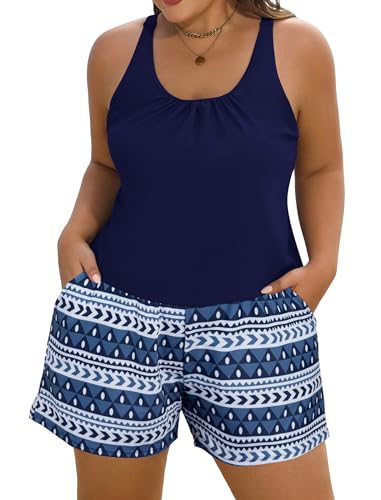 Arolina Arolina Plus Size Swimsuits Swim Rompers Bathing Suit for Women One Piece X-Large Navy Cube
