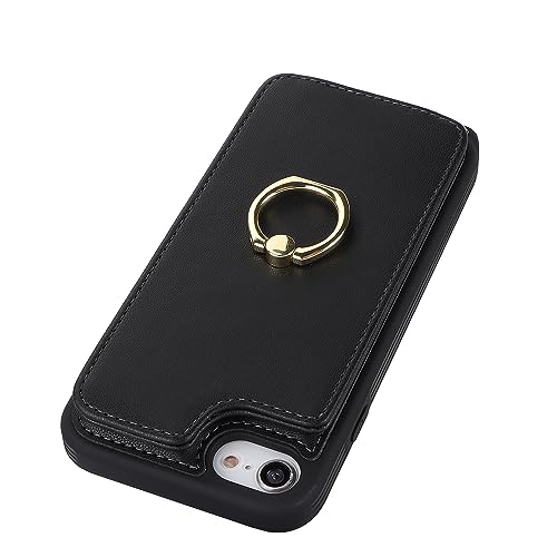 Image of for iPhone 7 Plus / 8 Plus Case with Card Holder and Strap for Women,Crossbody Lanyard,RFID Blocking,Kickstand Ring Stand,Snap Clasp,Phone Wallet Cases 5.5 inch(Black)