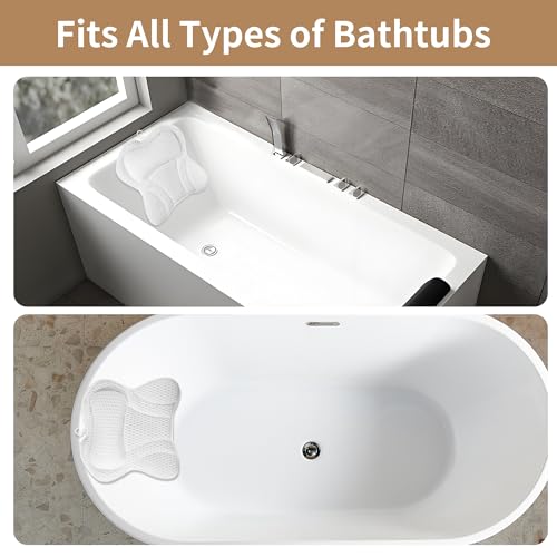 Badewannenkissen,Badekissen Für Badewanne,Kissen Badewanne 4D Mesh mit 6 Saugnäpfeln,Wird verwendet,um zu entspannen,um Nacken,Schultern,Kopf und Rücken zu unterstützen,für Heimspas(Weiß)
