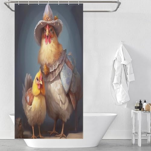 Rideau de douche poulet en polyester imperméable 92x183cm pour salle de bain - 2