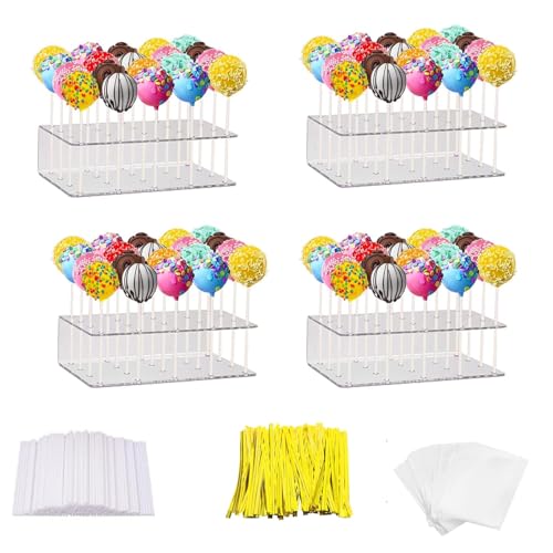 Ksnowqi 4 Pièces Supports Sucettes, Support Gateau Bonbon, Bâton Cake Pop Transparent, Ensemble de Présentoirs à Sucettes DIY pour Mariages, Anniversaires,...