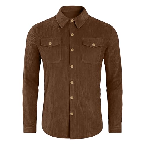 Mens Corduroy Button Down Jackets Casual Long Sleeve Fashion Retro Textured Tops Ribbed Work Outwear Coat with Pockets2