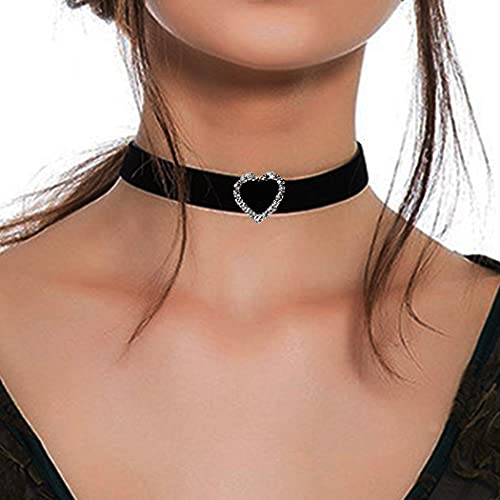 Cliory Black Velvet Choker Necklace Love Heart Rhinestones Collar Necklaces Delicate Jewelry for Women and Girls