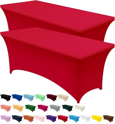 Utopia Kitchen Spandex Table Cloth 2 Pack [6FT, Red] Tight, Fitted, Washable and Wrinkle Resistant Stretch Rectangular Patio Table Cover for Event, Wedding, Banquet & Parties [183Lx76Wx76H] cm