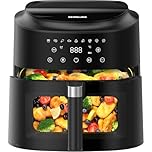 Dewelling Air Fryer XXL 9L – 2350W Friteuse sans Huile pour une cuisson rapide, Friteuse à air avec Grande fenêtre, 9 Programmes, 40–200°C, Rappel Shake, Maintien au Chaud