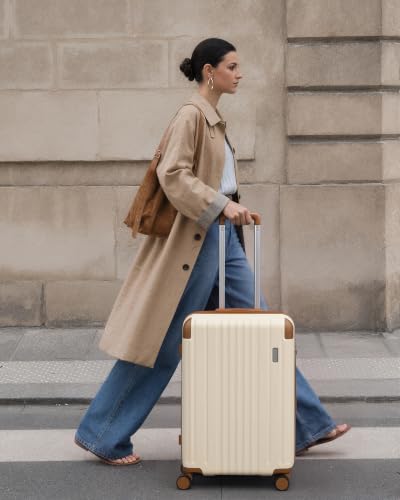 Image of Coolife Luggage, Lightweight and Durable Hardshell, 24 in, Apricot White