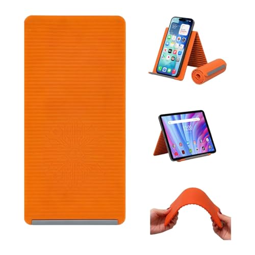 Image of STRIFF Dynom Foldable Mobile & Tablet Stand for Desk, Adjustable Multi-Angle Phone Holder with Hanging Screen Clip, Portable Anti-Slip Silicone Aluminum Stand for Smartphones, Tablets & Laptops-Orange