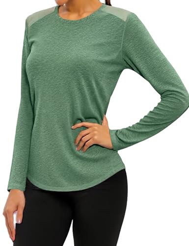 Gyabnw Activewear tops voor dames met lange mouwen voor UK UPF 50+ hardlooptop voor dames, ronde hals, lichtgewicht, zacht, sneldrogend T-shirt