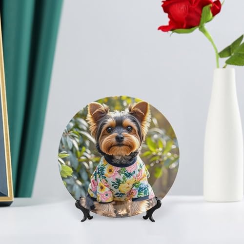Plato decorativo Yorkie Floral Bone China 6 pulgadas miniatura 6