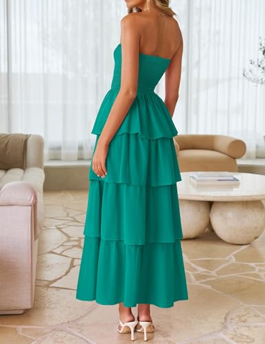 Image of ZESICA Women's Summer Boho Strapless Maxi Dress 2026 Casual Sleeveless Off Shoulder Smocked Tiered Beach Long Sundress