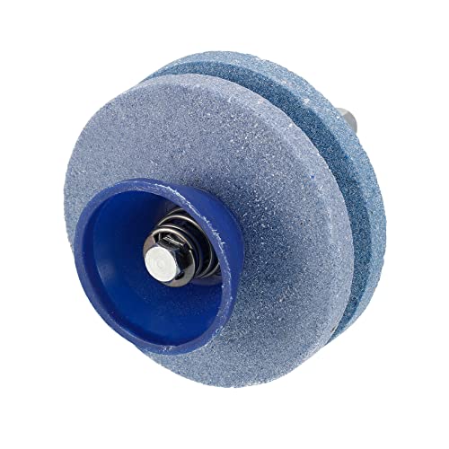 sourcing map Cortacésped Cuchilla Afilador, Universal Doble Capa Corindón Cuchilla Cuchilla Amoladora Piedra Rueda para Eléctrico Taladro Manual Taladro, Azul