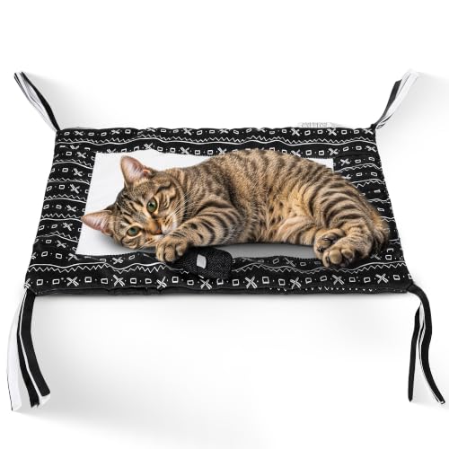 American Cat Club Reversible Crinkle Cat Mat with Mouse Toy Black Mudcloth Pattern Interactive Crinkle Play Mat for Cats 18 x 13