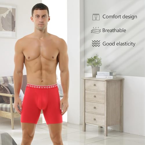 Hoerev Pack of 4,Men's Trunk Long Leg Underwear Comfortable and Breathable Boxers4