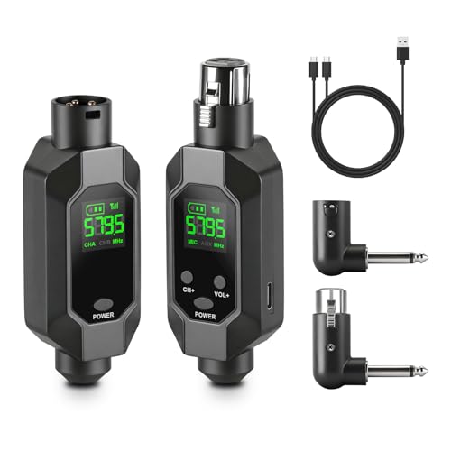 Wireless XLR Transmitter and Receiver UHF wireless microphone adapter for 164ft Range 8-Hours Battery wireless mic adapter for Condenser, Dynamic Mics, Mixer,PA System