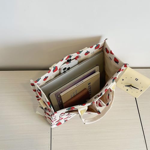 Image of Cherry Tote Bag for Women Canvas Patched Purse Cute Shoulder Bag Multi-Pocket Satchel Handbag for work travel