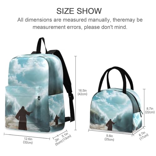 Divide Sea Print Backpack Set with Lunch Bag, Large Capacity Travel Backpacks and Lunch Box Insulated for Commute Hiking Picnic2