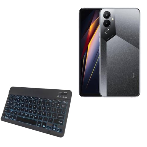 BoxWave Keyboard Compatible with Tecno Pova 4 - SlimKeys Bluetooth Keyboard - with Backlight, Portable Slim LED 7 Colors - Jet Black