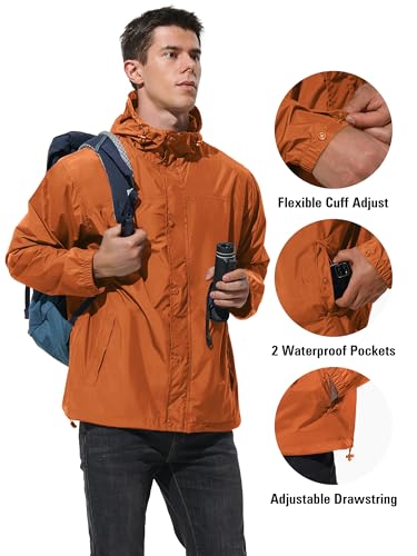 Image of UIQUR Mens Lightweight Rain Jacket Waterproof Windbreaker Packable Rain Coat with Hood for Golf Running Hiking Travel