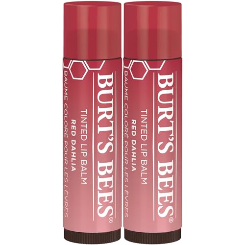 Burt’s Bees Lip Tint Balm Stocking Stuffers Gifts, Long Lasting 2 in 1 Duo Tinted Balm Formula, Color Infused with Hydrating Shea Butter for a Natural Looking Buildable Finish, Red Dahlia (2-Pack)