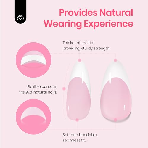 Image of Beetles French Tip Press On Nails - Medium Almond 60pcs 15 Sizes | White French Tips Pink Fake Nails with Nail Glue, Quick & Easy Nail Salon Manicure Gift for Women, All-in-One Complete Kit