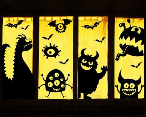 Large Halloween Window Clings Decorations - Scary Monster Silhouette Giant Stickers for Window