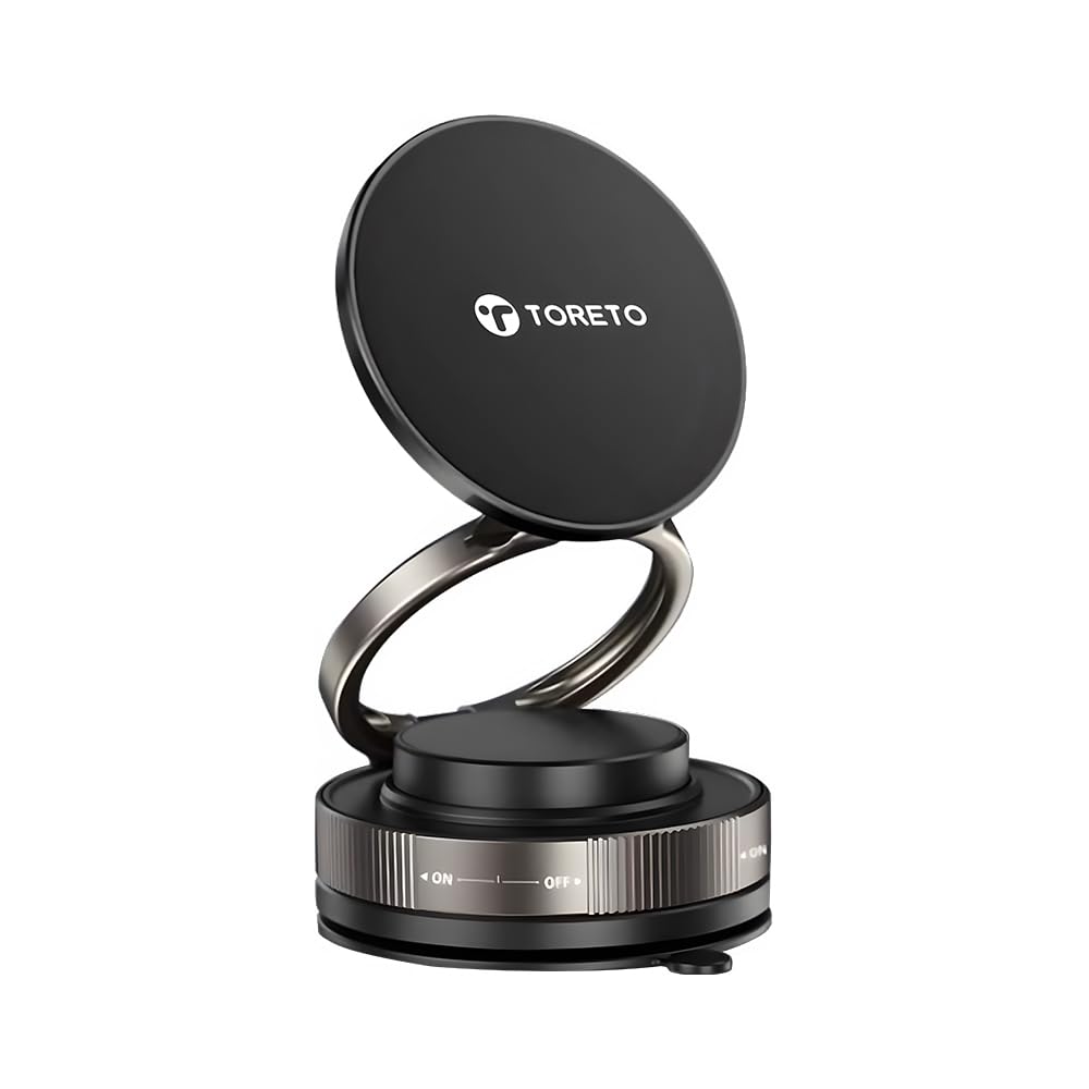 Toreto Mag Grip Magnetic Mobile Holder, Magnetic Mount, 360-Degree Rotation, Black, Smart Lock Technology, Multi-Angle Adjustment, Strong Vacuum Suction-image-40