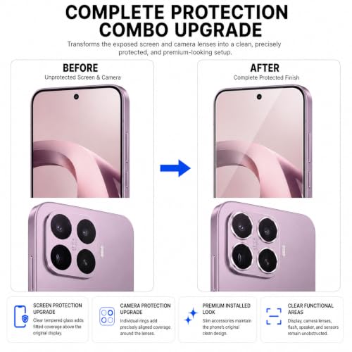 Image of FIRST MART Tempered Glass for Xiaomi 17T 5G with Pink Camera Ring Guard & Installation Kit | HD Clear Edge-to-Edge Screen Protector, Scratch Resistant, Case-Friendly | Pack of 1
