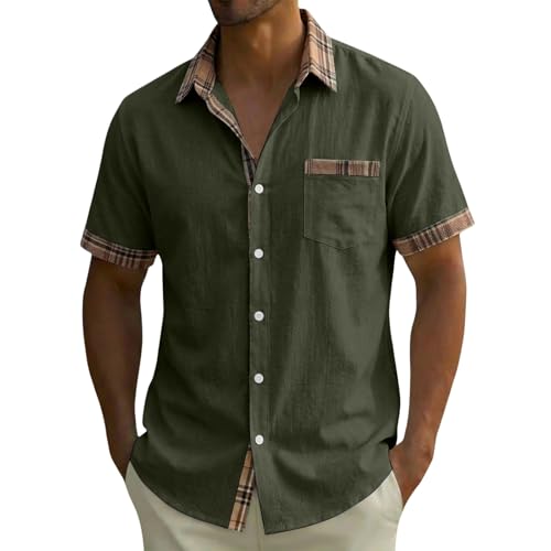 Camisa de manga corta con botones para hombre, estilo casual de verano, tops con bolsillo en el pecho, ideal para vacaciones en la playa y eventos de boda, Verde tirando a negro, 3XL