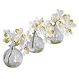 Nearly Natural 4797 Cymbidium with Vase Silk Flower Arrangement, White, Set of 3