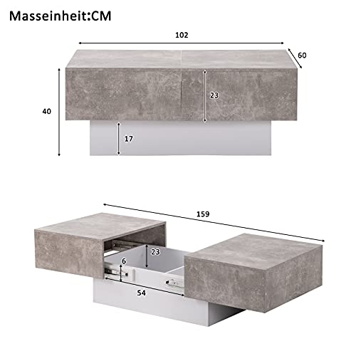 Table basse grise extensible avec rangement pratique pour salon moderne - 3