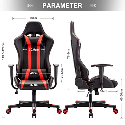 Sedia Gaming, Ergonomica Sedia da Ufficio, Poltrona da Gaming,Sedie Ufficio Reclinabile con Supporto Lombare, Rotazione 360 Gradi,Altezza Regolabile, Rosso - Sedia gaming - Immagine 2