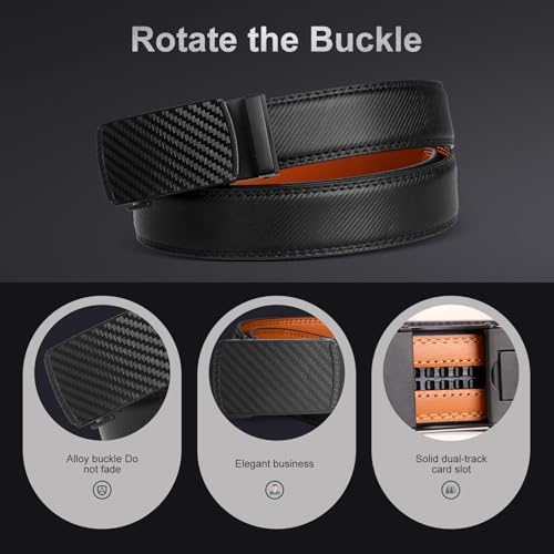 Men's Ratchet Belt | No-Hole Automatic Slide Buckle | Genuine Leather | Easy Size Adjustment | for Dress & Casual2