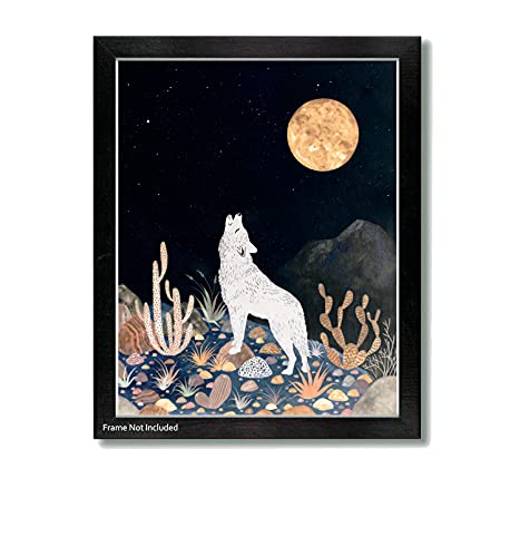 Celestial Call - by Artist Jason Smith - Southwestern Decor, Southwest Decor, Mexican, Wolf Art, Wolf Print, Coyote Print, Moon, Celestial, Desert, Arizona, Nevada, New Mexico, Coyote Print, Full Moon