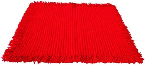 Woolen Puja Aasan Mat for Prayers - Handmade Decorative Pooja Mat 21 x 22 inch (Red)