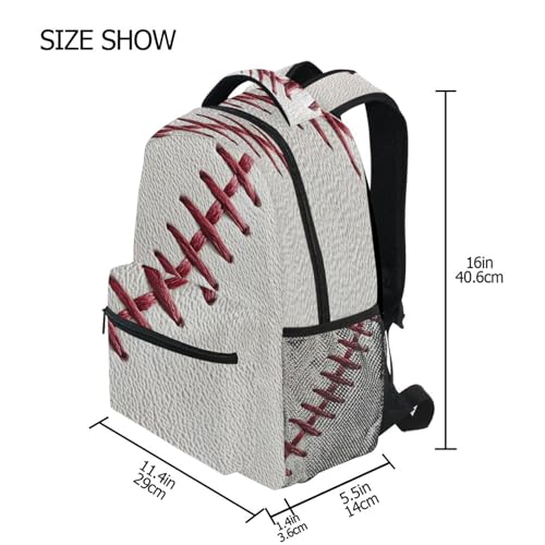 Baseball White Sport Backpack for School Boys Girls Adults Kids Bookbag Laptop Bag 18L4