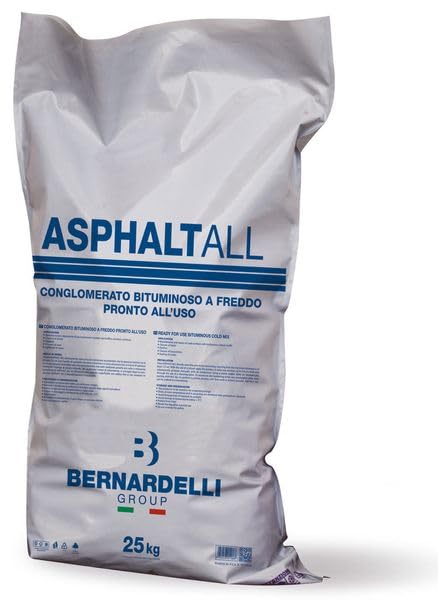 ASPHALTALL Kaltasphalt 25 kg - Gebrauchsfertiges bituminöses Kaltbindemittel, direkt befahrbar, Schlaglöcher, Ausbesserungen, Reparaturen, Straßendecken,