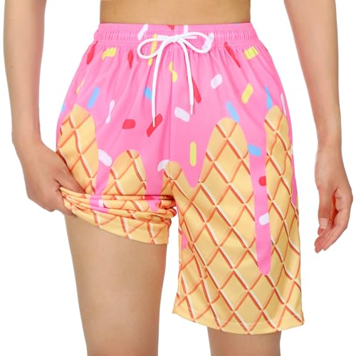 3 Pcs Ice Cream Drip Waffle Drip Quick Dry Baseball Shorts Swim Trunks Athletic Gym Shorts with Drawstring Waist for Summer Sports Baseball Basketball Football Golf Outdoor Homewear, 10-12Y3