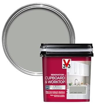 V33 Renovation Cupboard & Worktop Paint - No Undercoat Needed - High Resistance To Water Stains & Scratches - Ultra Washable - Loft Grey Satin 750ml